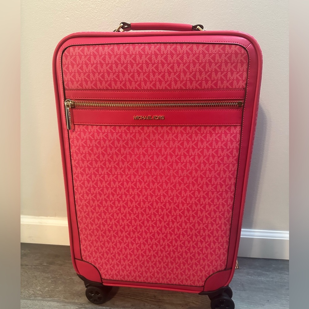 Michael Kors Jet Set Travel Small Signature Logo Suitcase in Electric Pink